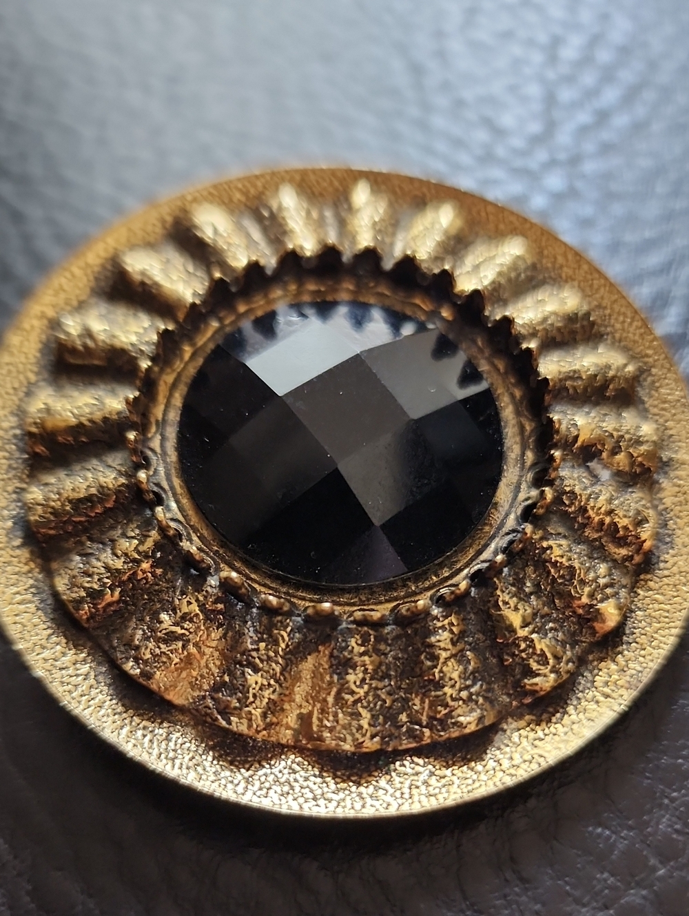 VTG Freirich Gold-Tone Brooch with Black Faceted Center